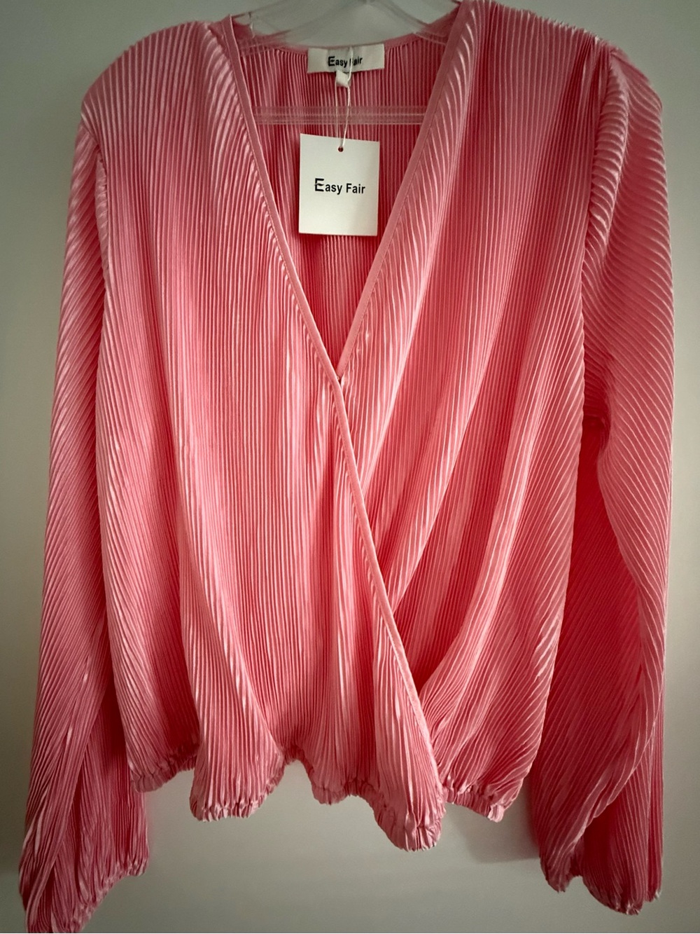 Pink Pleated Wrap-Front Women's Top
